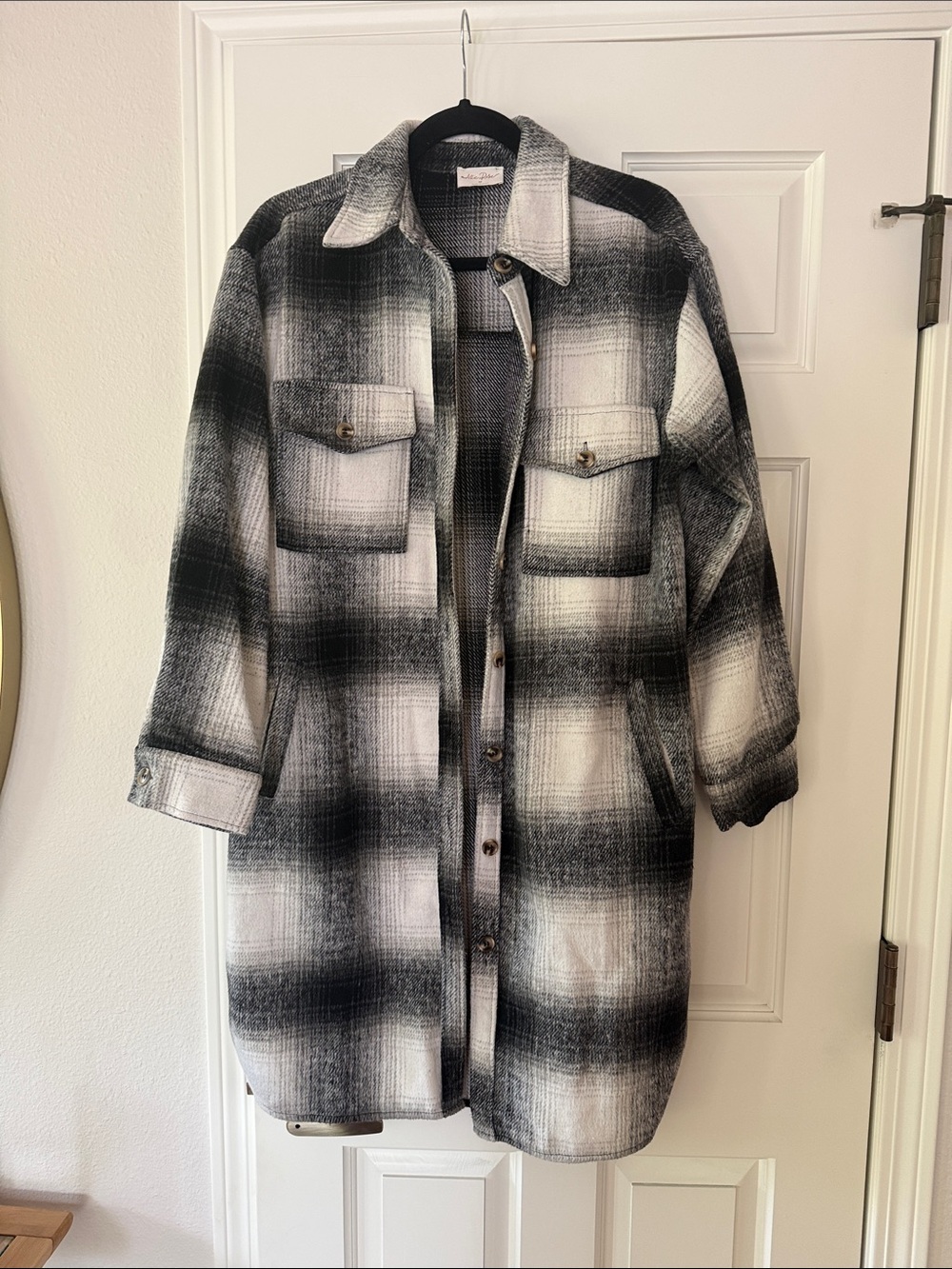 Plaid Black & White Long Trench Coat